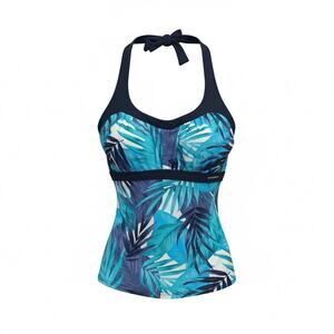 ZeroXposur Navy and Teal Tropical Halter One-Piece